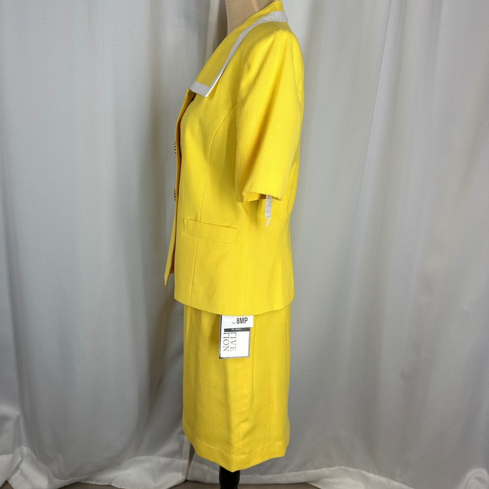 Morgan Miller Yellow Rayon Polyester 2 Pc Skirt Suit Size 8 Petite Career - Picture 4 of 16